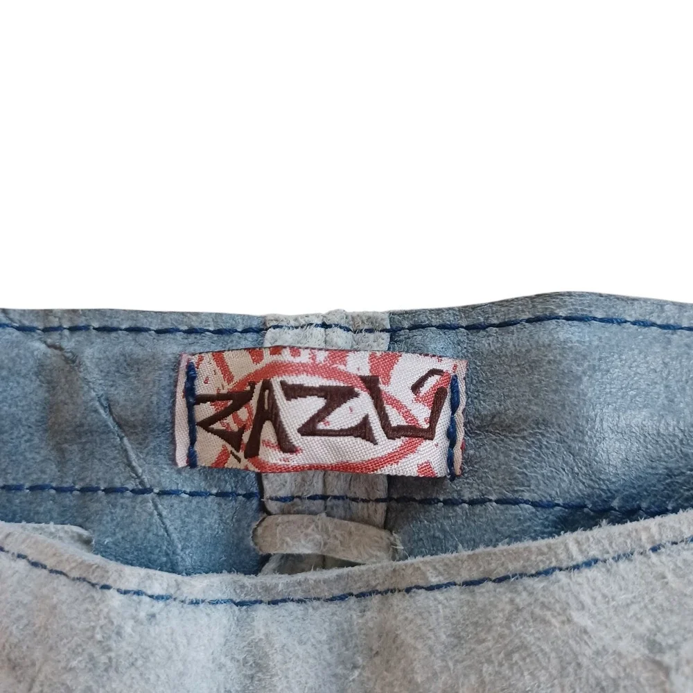 Youth Girls Authentic Suede Leather Blue Dyed Western Rodeo Running Stitch Pants